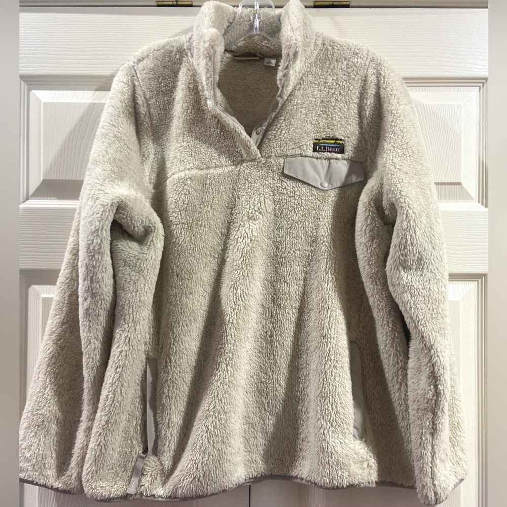 L.L. Bean Women's Hi Pile Fleece Jacket Sz Large Cream Hike Camp